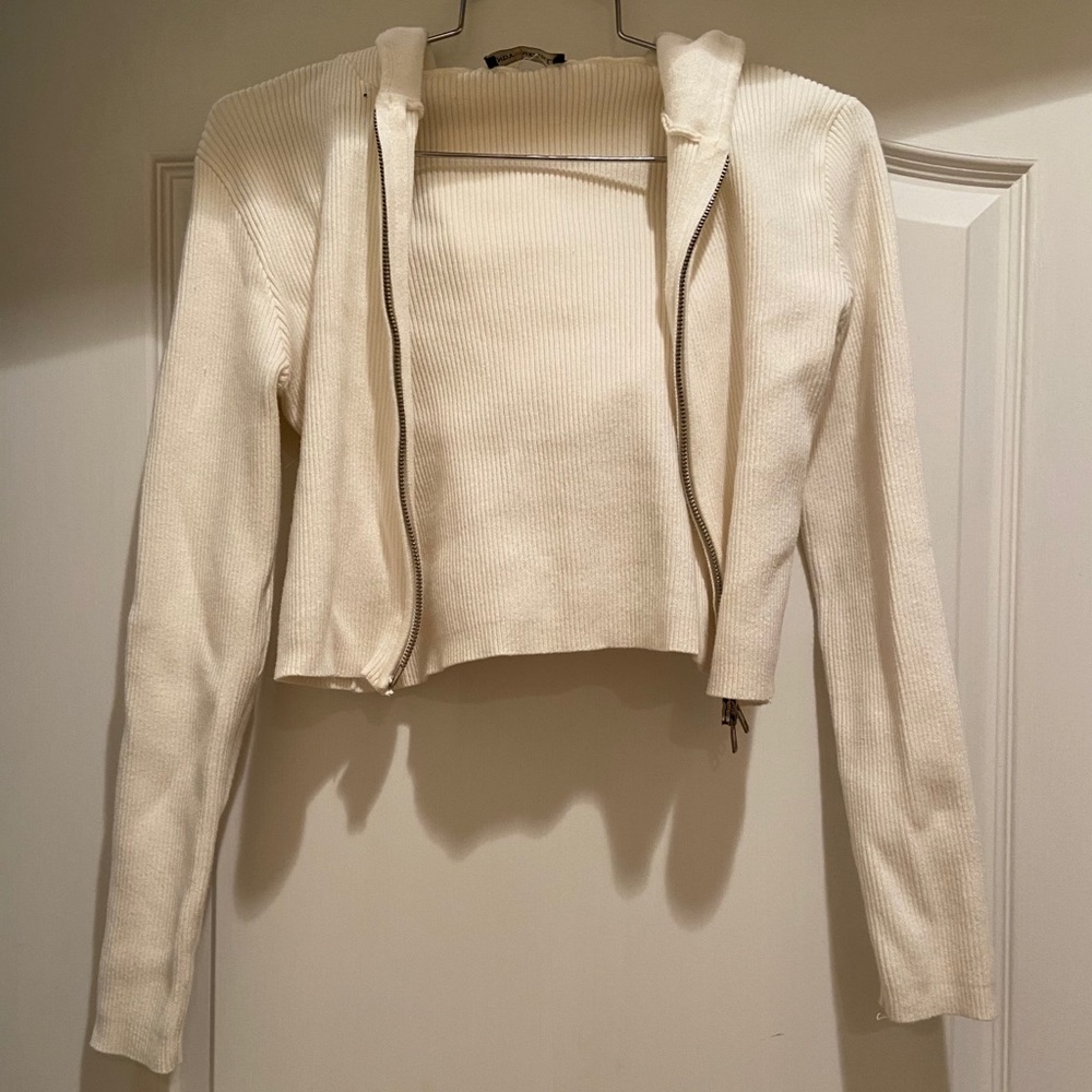 White Crop Top Sweater/ Zipper Hoodie